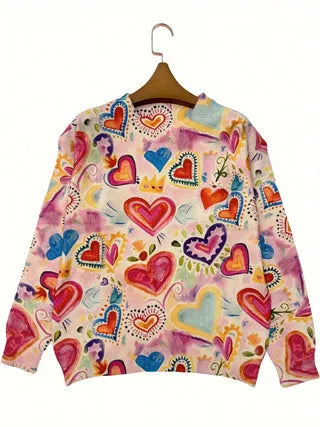 Printed loose fit polyester top with lapel collar in digital print design