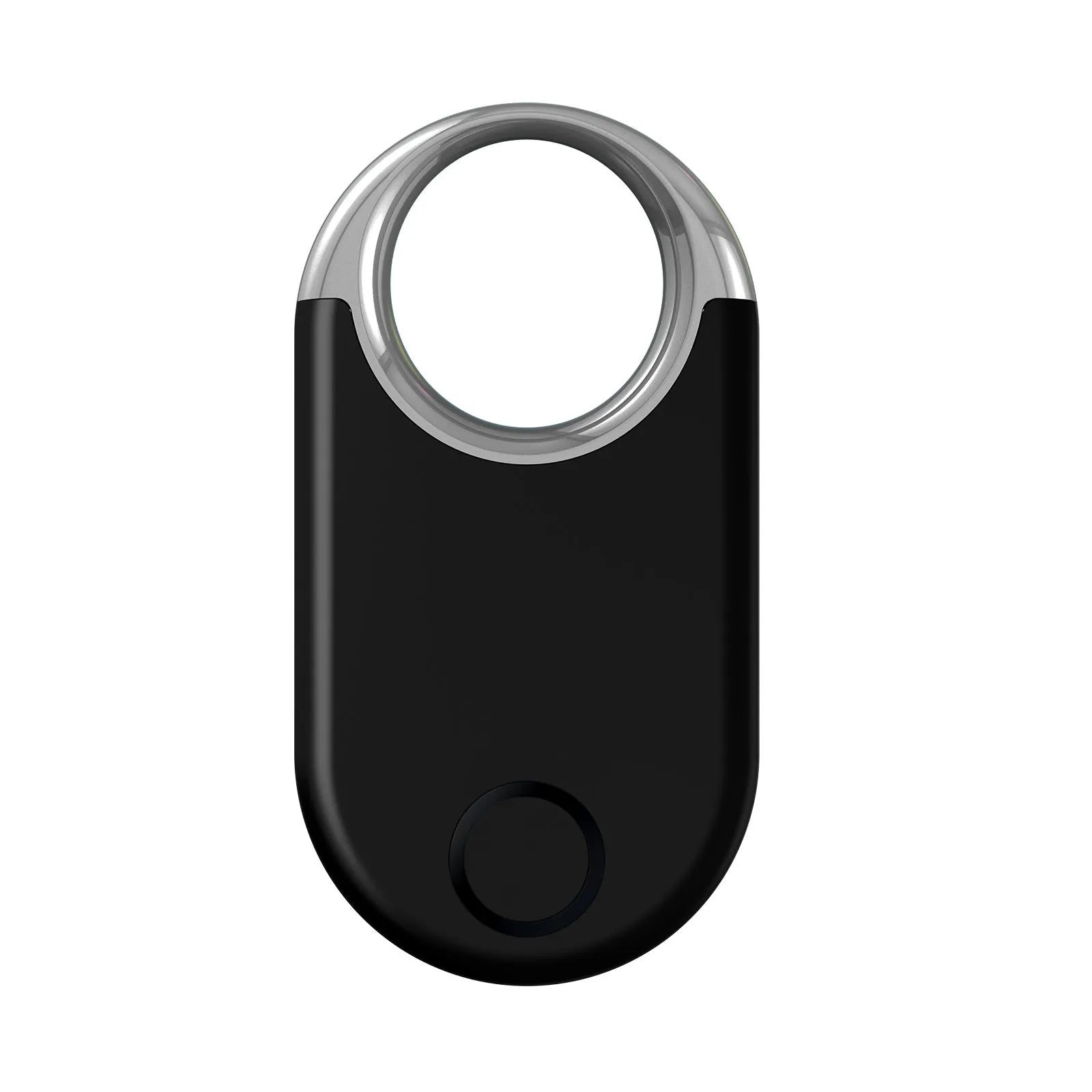 Black and white GPS tracker device for pets and children showing USB port and compact size.