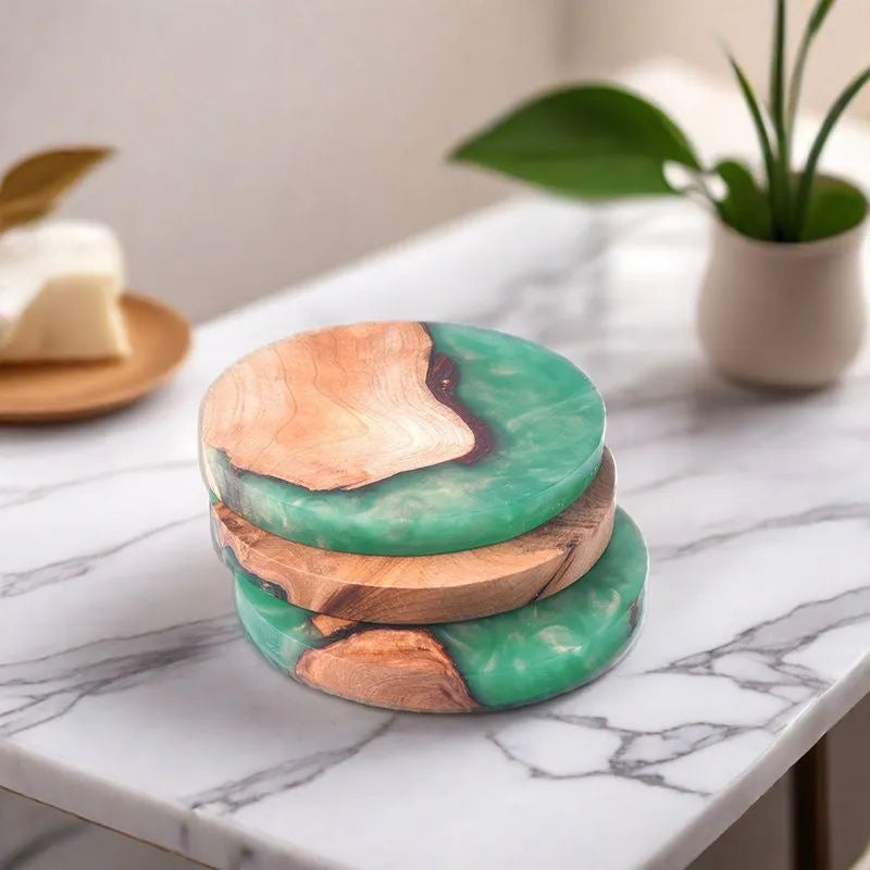 Round and square wooden resin coasters for kung fu tea sets in solid colours
