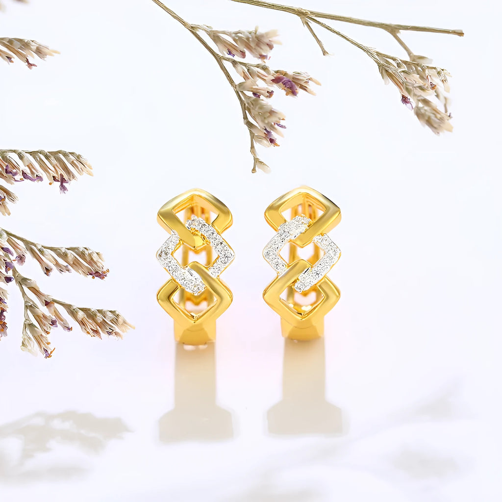 Gold geometric hollow-out alloy earrings with colour separation ear clip detail
