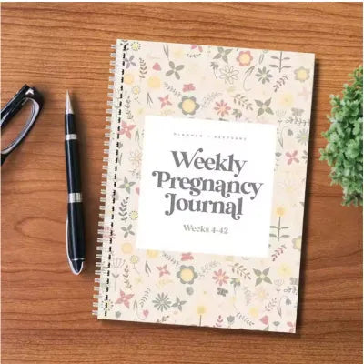 A5 Weekly Pregnancy Diary Notebook open showing weekly sections for pregnancy tracking