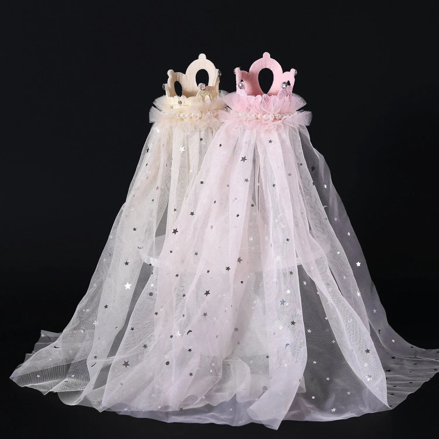 Pet cat wearing princess crown headdress with veil accessory for wedding birthday carnival costume