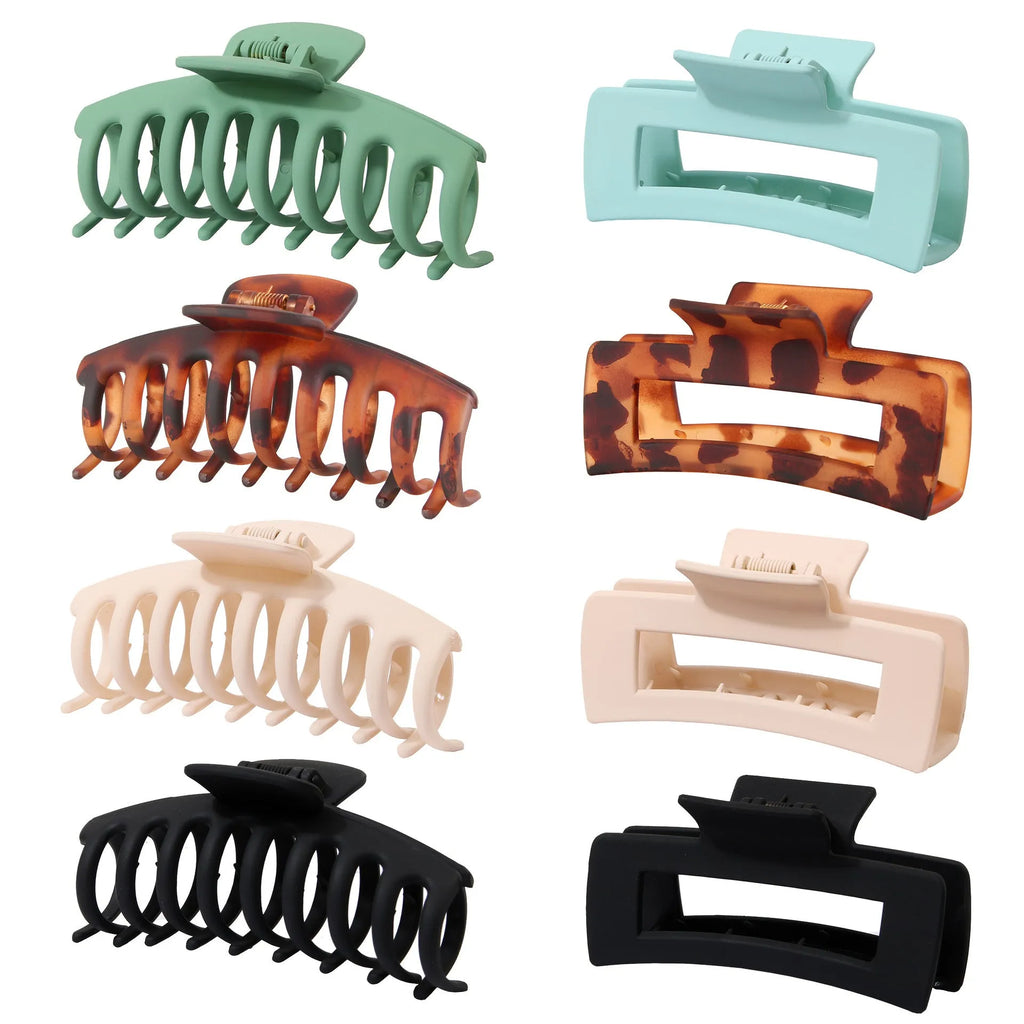 Set of six nude-coloured plastic women's hair clips with frosted grip and pointed toe design