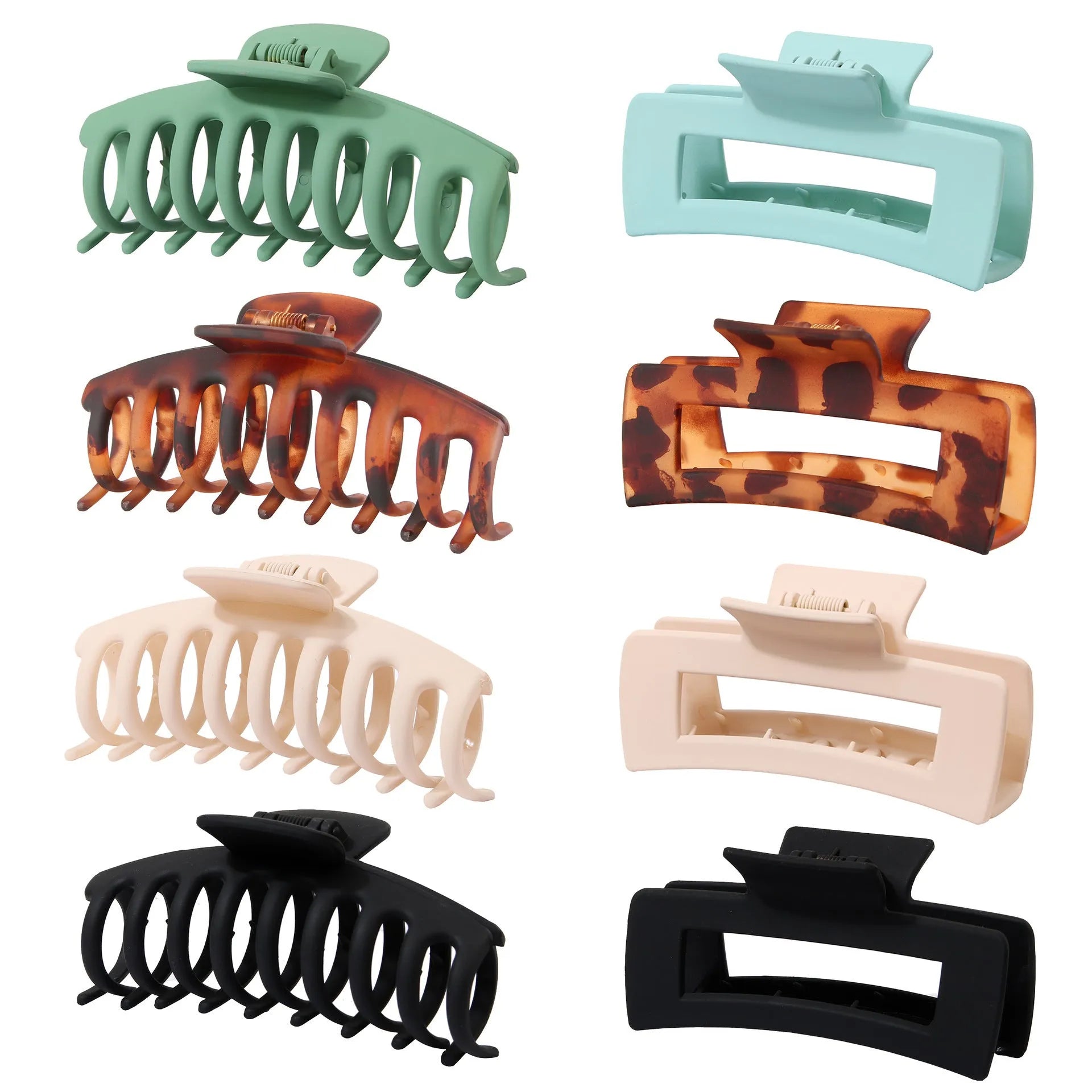 Set of six nude-coloured plastic women's hair clips with frosted grip and pointed toe design