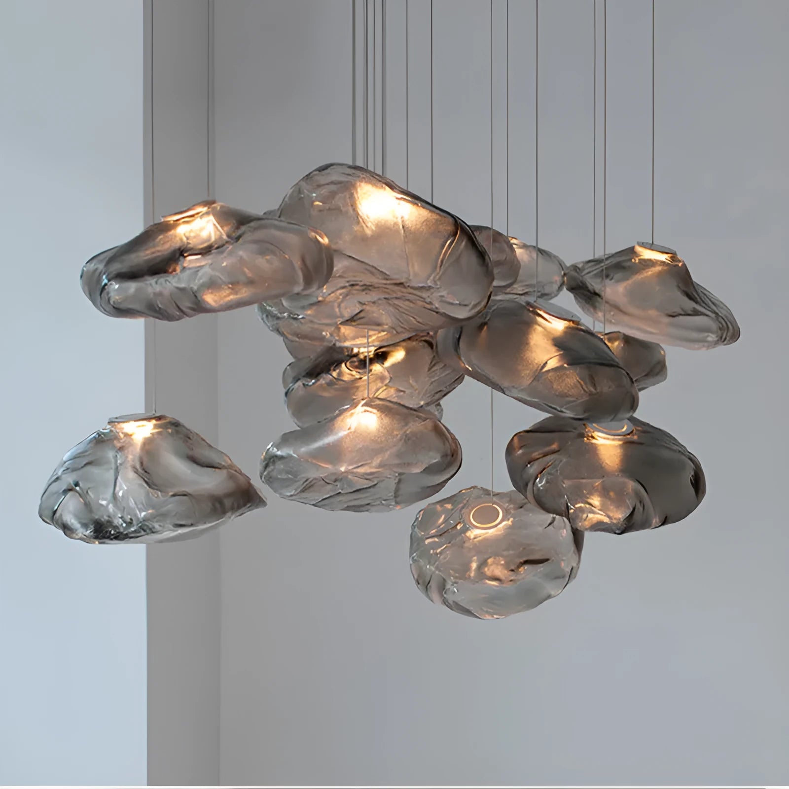 Modern glass decorative chandelier with light luxury design in clear, amber or smoke grey colour options