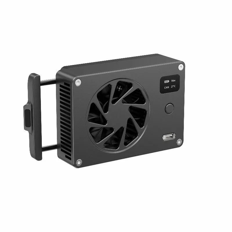 Black aluminium alloy computer radiator with cooling fan, dimensions 89mm by 52mm
