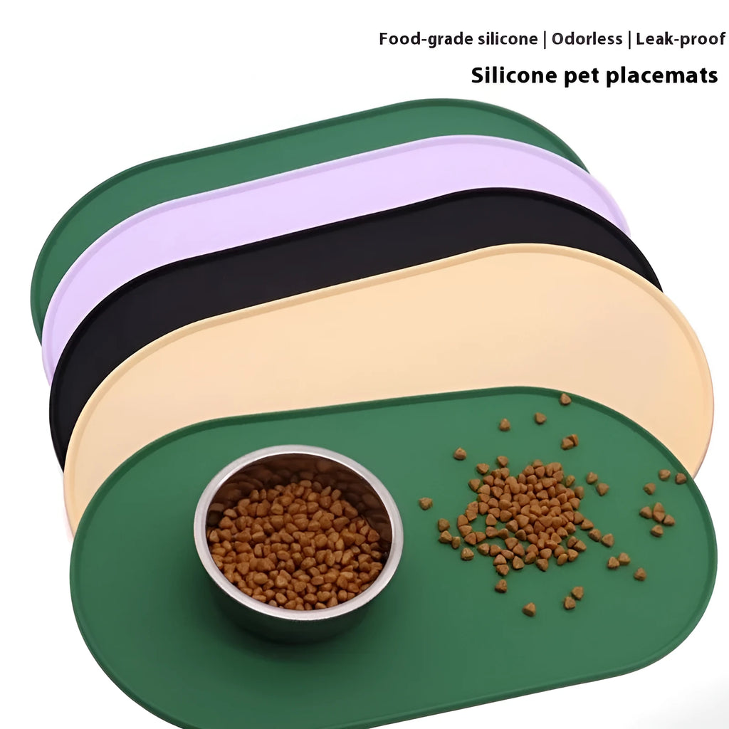 Silicone waterproof cat feeding placemat in beige colour showing dimensions