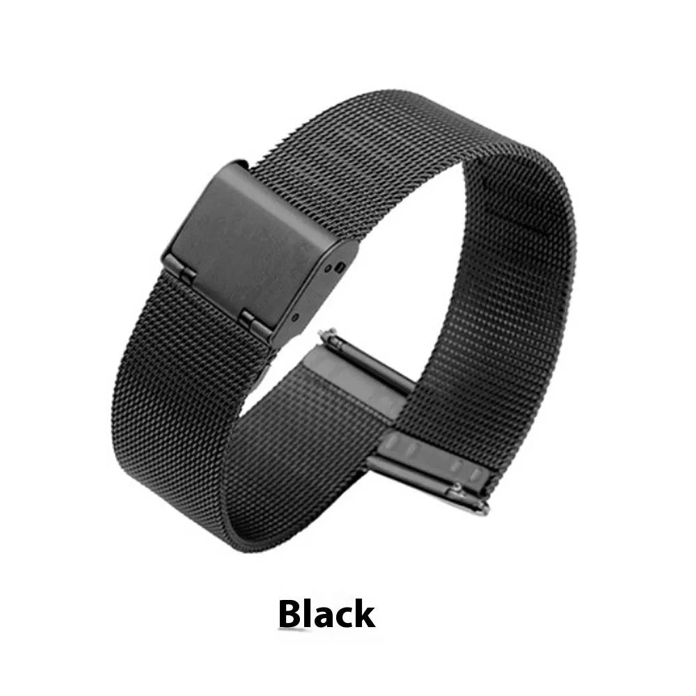 Milani Silk Woven Stainless Steel Watch Band in silver, black, rose gold, and gold colours with various bandwidth sizes
