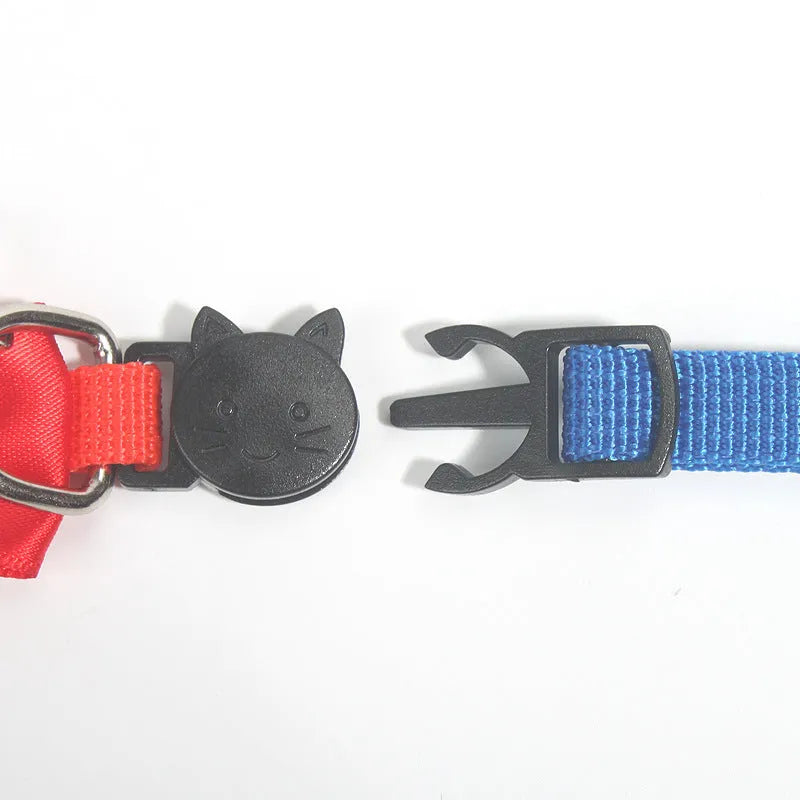 Striped adjustable cat bow collar with bell in multiple colour options