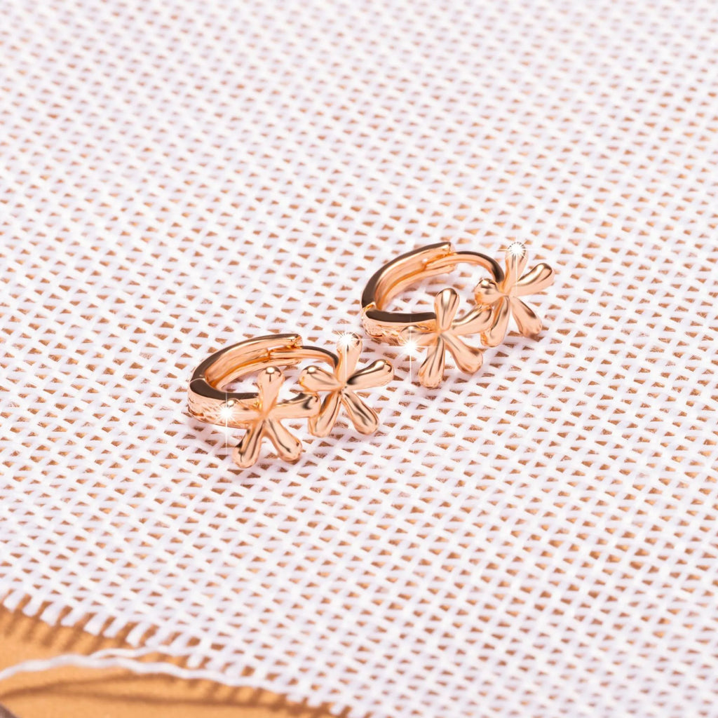 Rose gold circular waterdrop flower earrings with electroplated finish for women