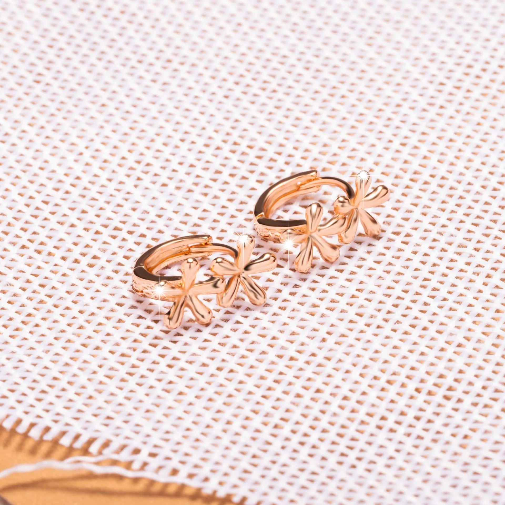 Rose gold circular waterdrop flower earrings with electroplated finish for women