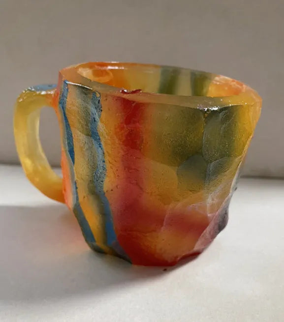 400ml resin coffee mug with mineral crystal design and handle in multiple colour options