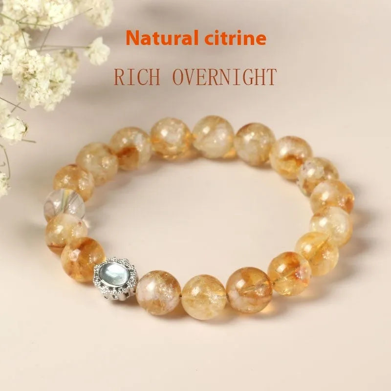 Citrine crystal bracelet with 10mm polished geometric beads on wrist