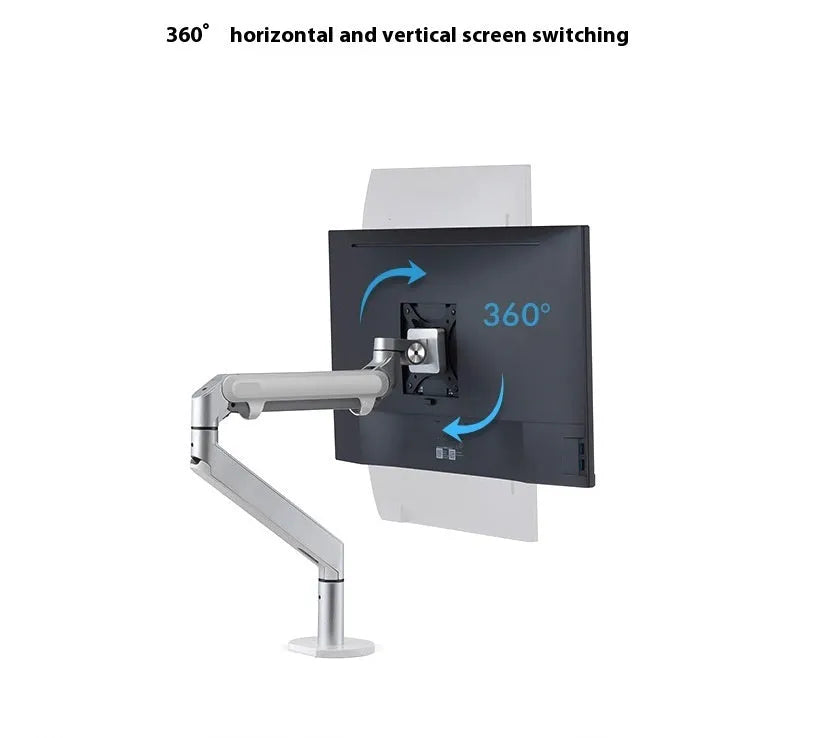 Silver aluminium VESA laptop mounting bracket with adjustable air pressure arm mechanism