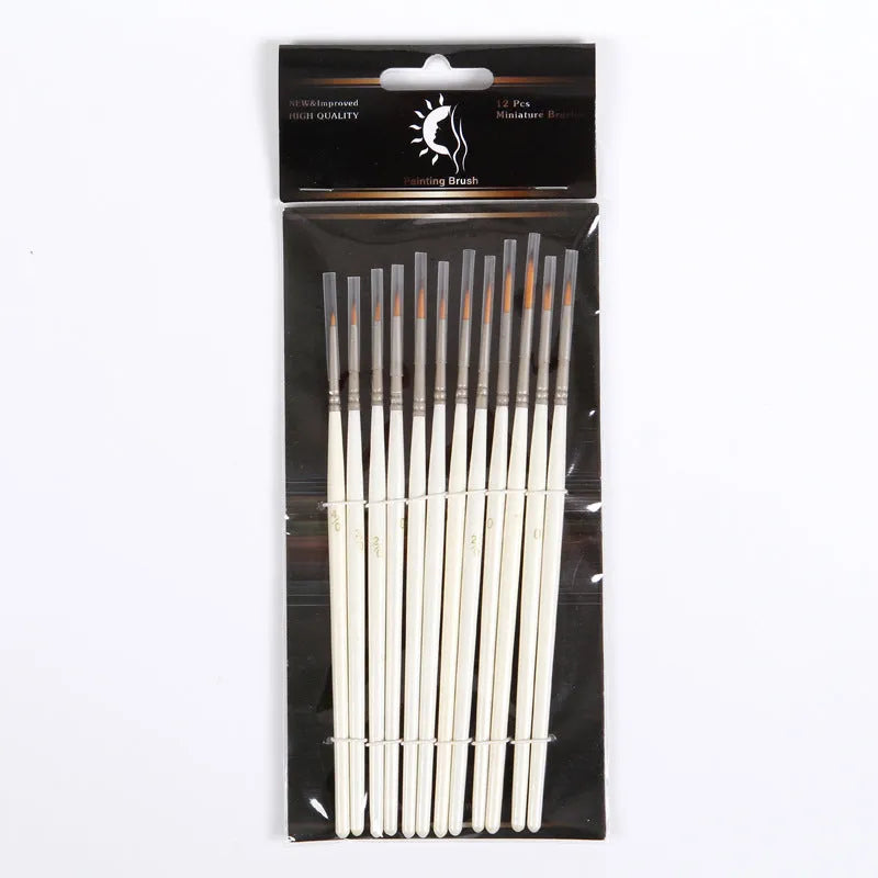Fluoresent Marker 12-piece artist paintbrush set in Pearl White with solid wood pen holder.