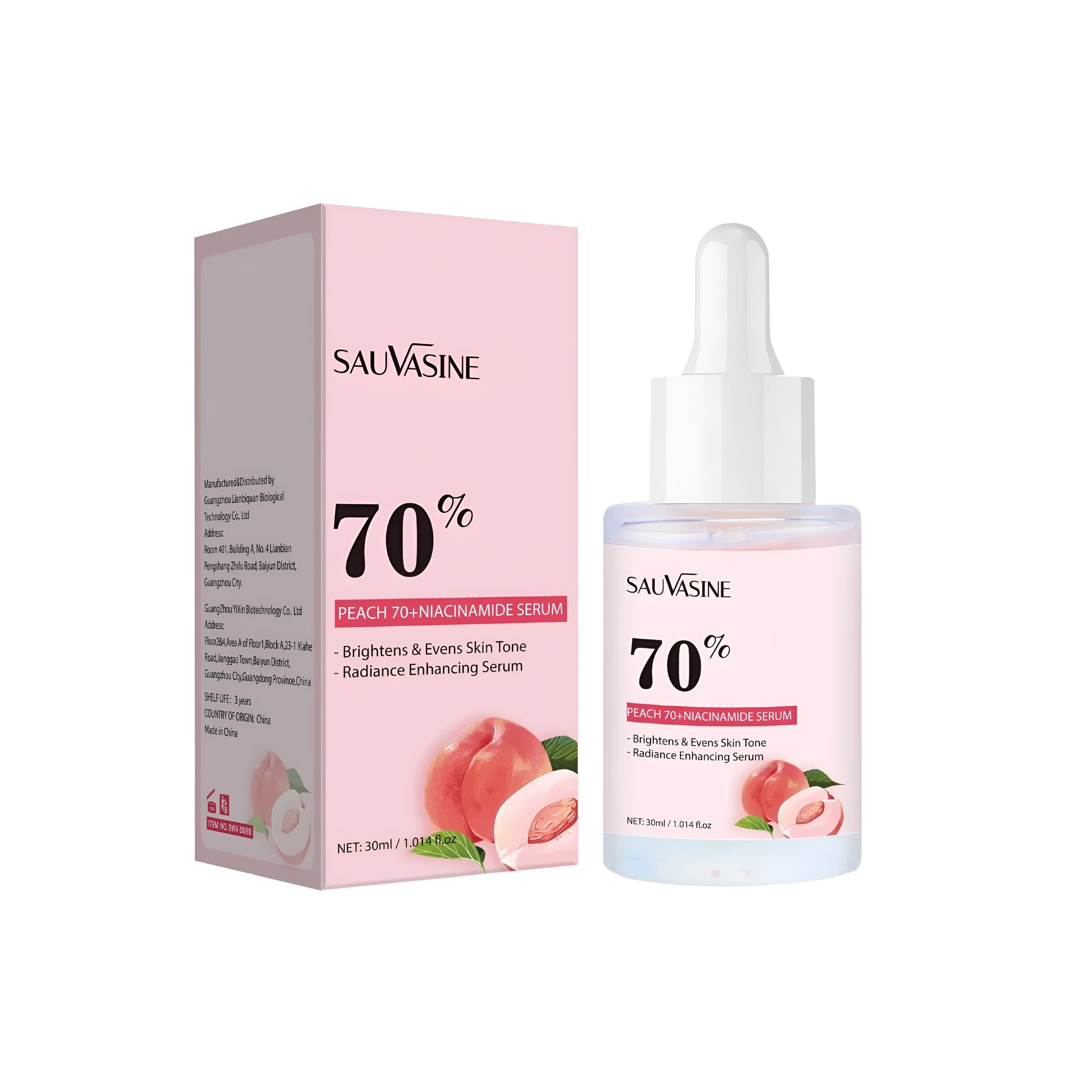 Nicotinamide skincare solution bottle 30ml with square 38.5mm container for facial hydration