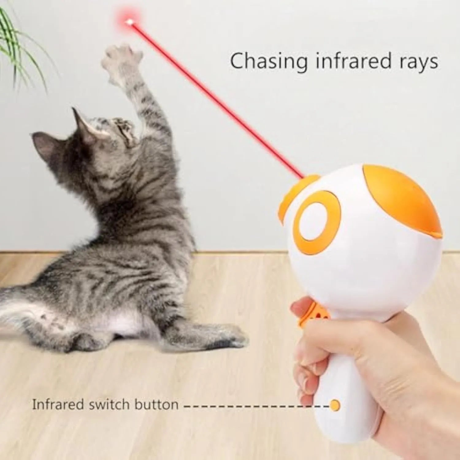 Green, orange, and pink coloured interactive dog treat launcher and food dispenser toy.
