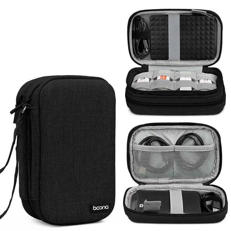 Black Oxford cloth protective case for a 2.5-inch external hard drive