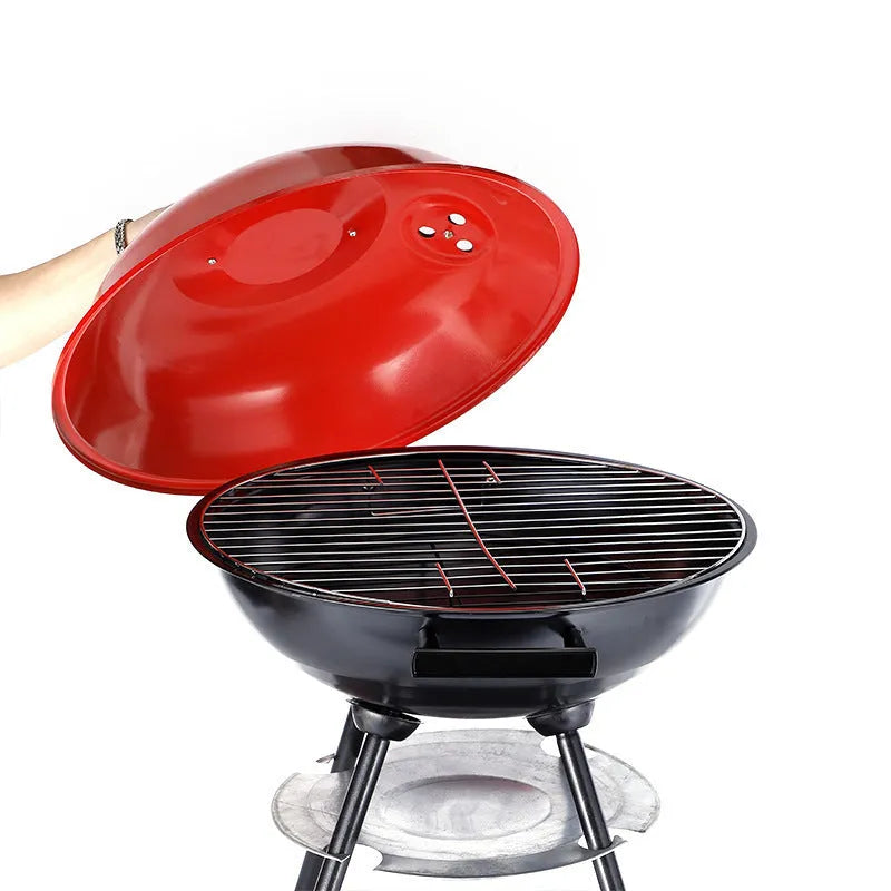 Portable 14-inch iron charcoal barbecue grill for 3-5 people.