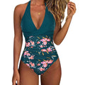Women's printed backless one-piece swimsuit with lace-up front in leopard print design