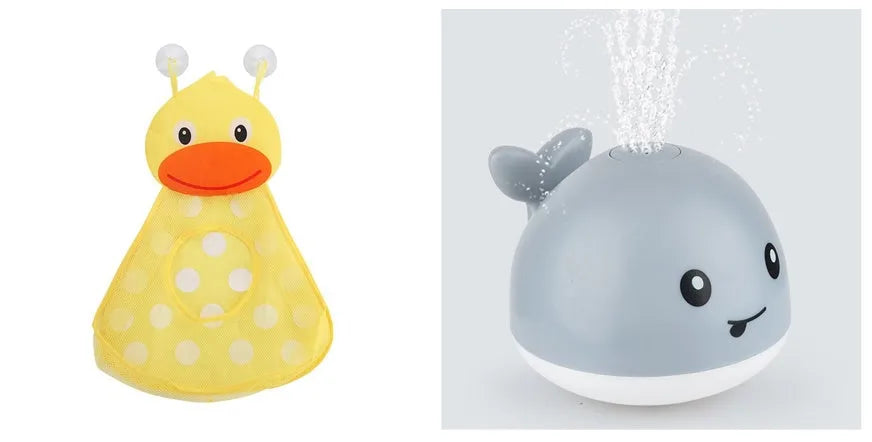 Automatic electric whale bath toy spraying water with flashing coloured lights