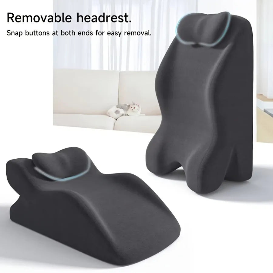 Stomach sleeping pillow for reading in bed shown in blue colour option