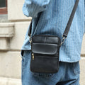 Men's brown genuine leather crossbody shoulder bag with shoulder strap and sewing line detailing