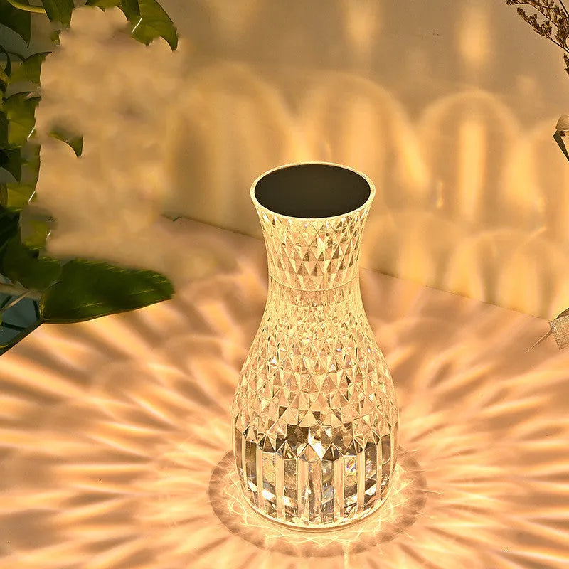 Vase shaped crystal table lamp with touch control and remote for bedside lighting