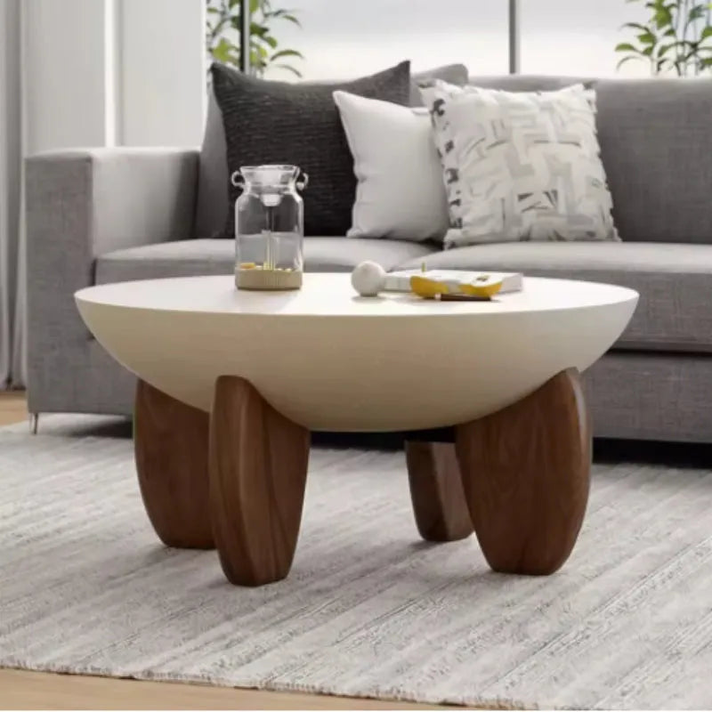 White solid wood coffee table with adjustable height and storage compartment
