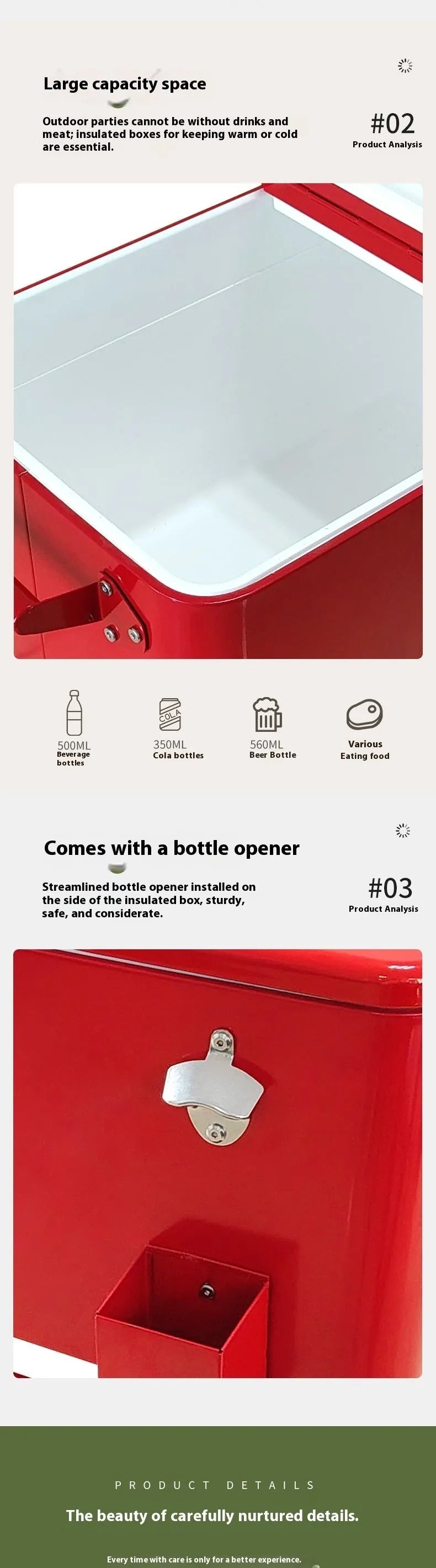 Red outdoor metal insulated cart with heat preservation box for picnics