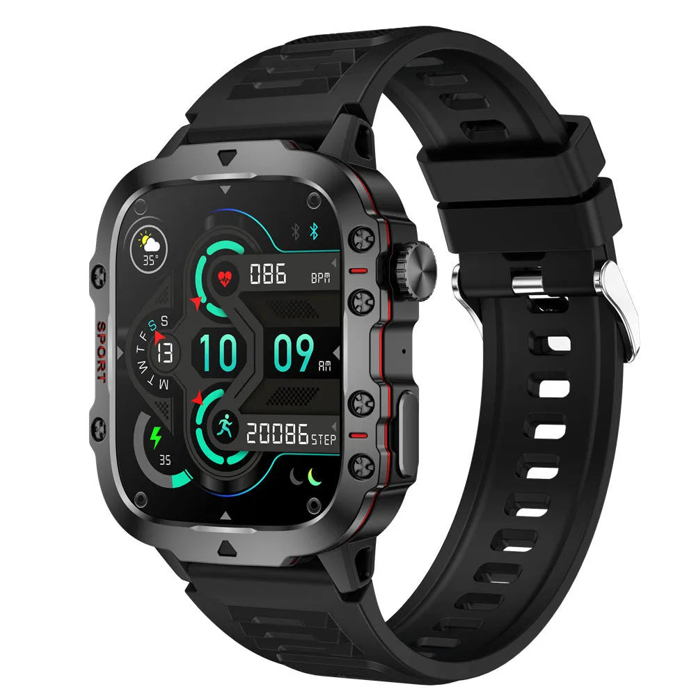 QX11 smart watch in black with zinc alloy case and TFT screen showing heart rate display.