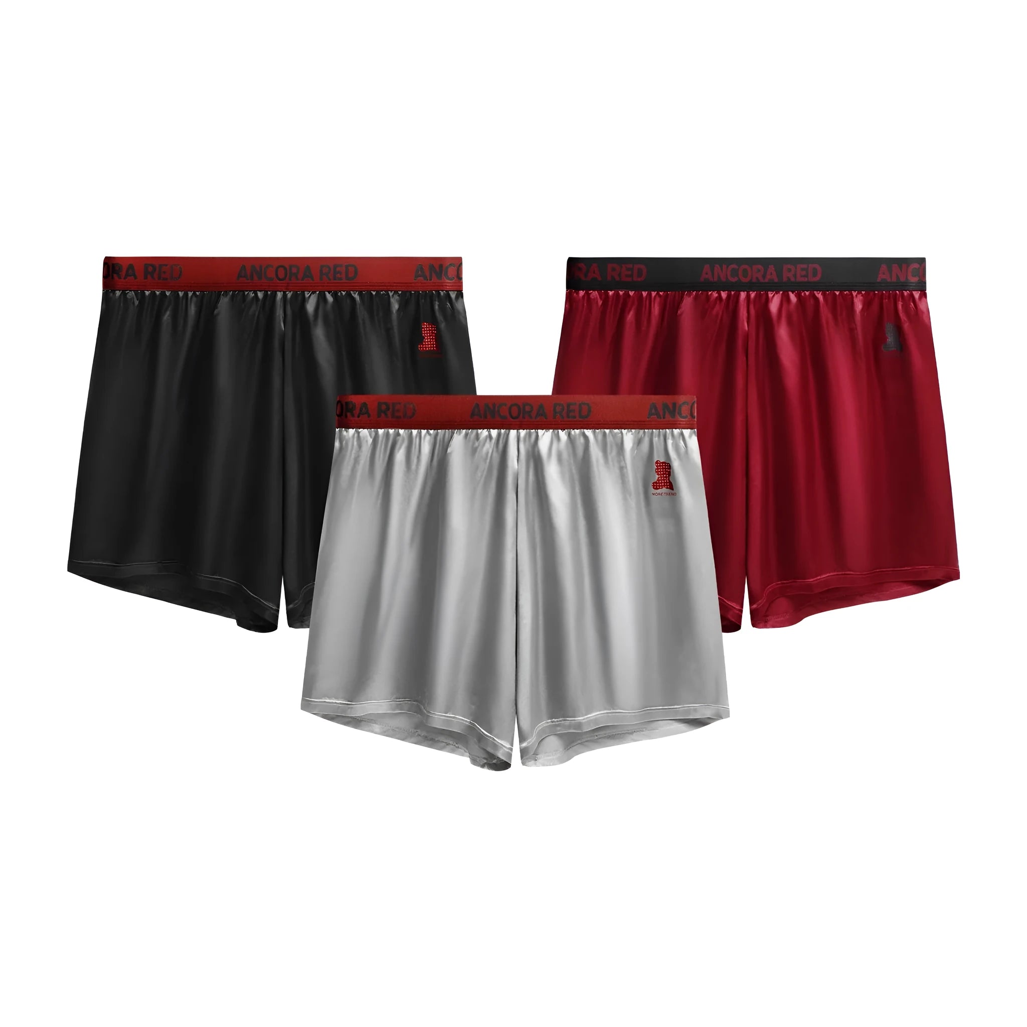 Solid colour men's boxer briefs in knitted polyester fabric on a mid waist mannequin.