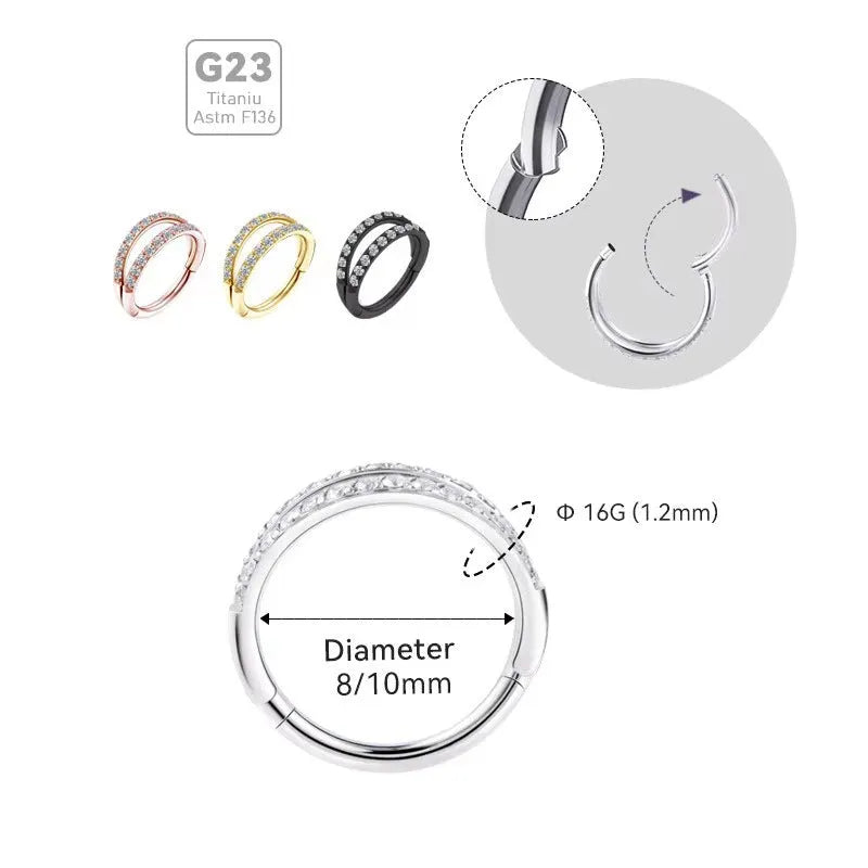 Titanium alloy nose ring and earring piercing jewellery in gold or steel colour with zircon accent