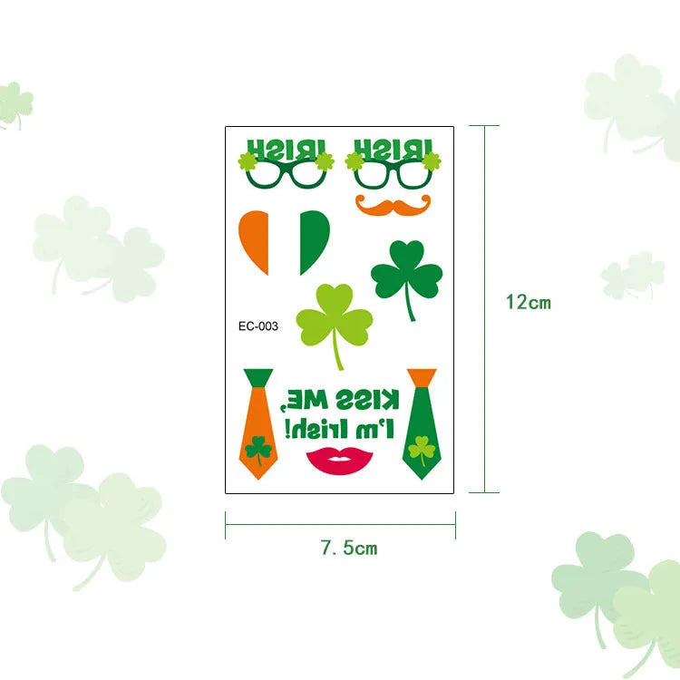 Temporary tattoo sticker paper with St Patrick's Day clover design for water transfer application