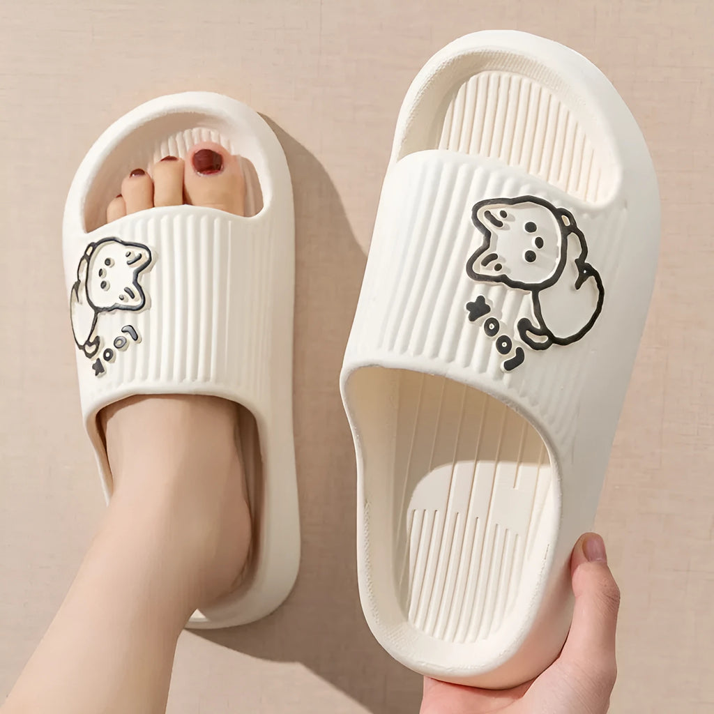 Women's thick platform slippers with cat design in various colours, made from EVA material