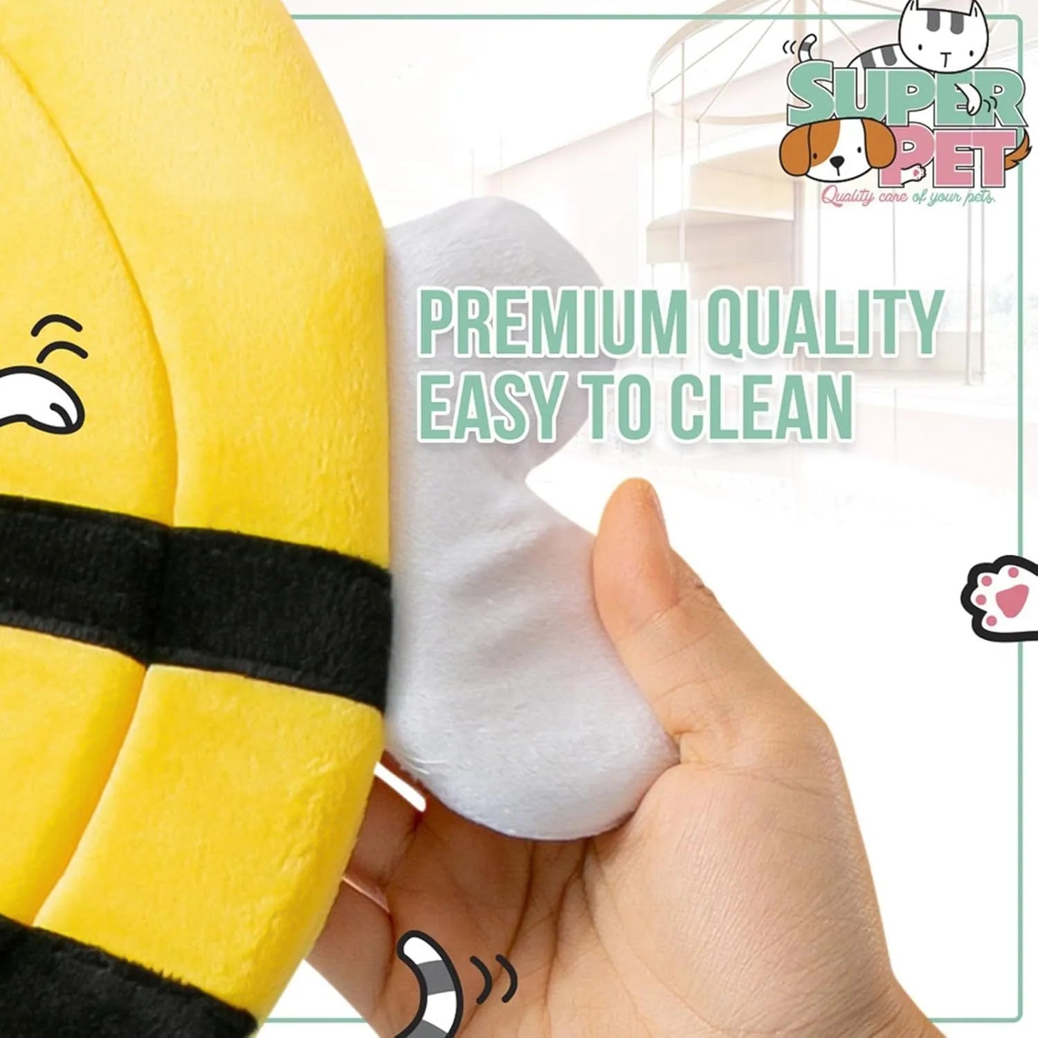 Soft adjustable cat cone collar with bee design and Velcro closure in four sizes