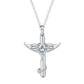 Close-up of a women's necklace featuring a combined cross and stethoscope pendant with wings detail in a red diamond finish.