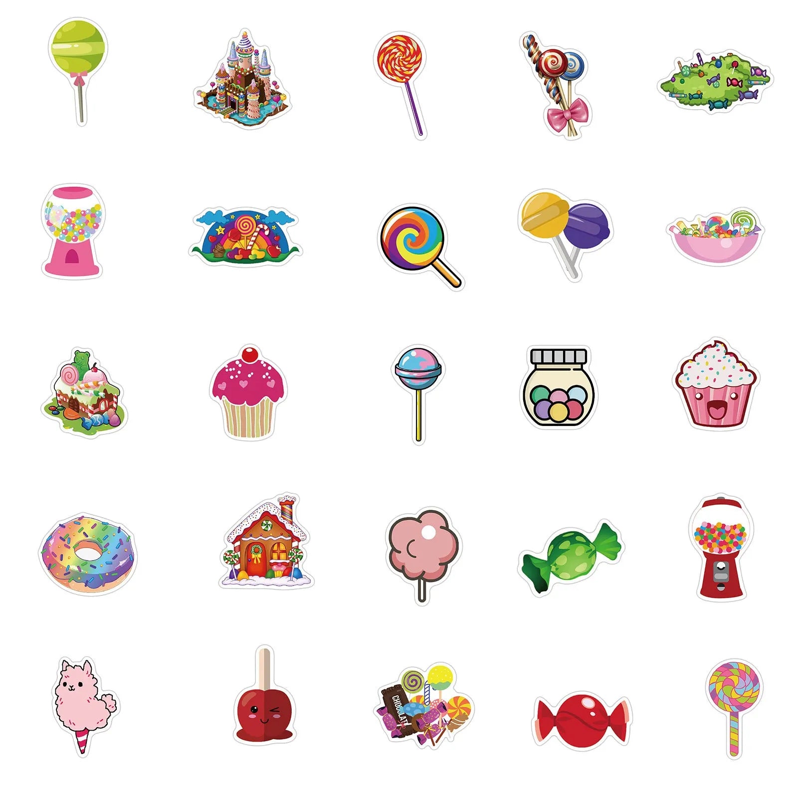 Pack of 50 colourful candy graffiti cartoon stickers measuring 4-6cm.