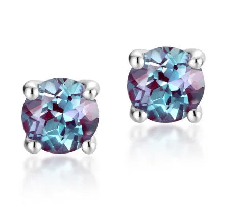 925 silver ear studs with cultivated alexandrite stone in geometric design