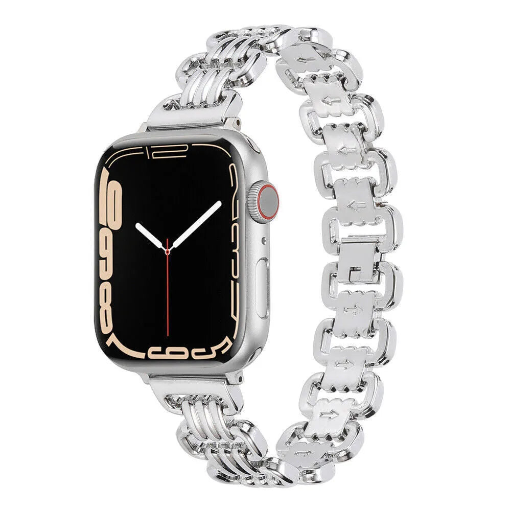 Alloy metal Apple Watch bracelet in silver, black, gold, rose gold, and Starlight colour options