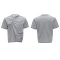Men's loose grey cotton t-shirt with three-dimensional pleats and asymmetric stitching detail.