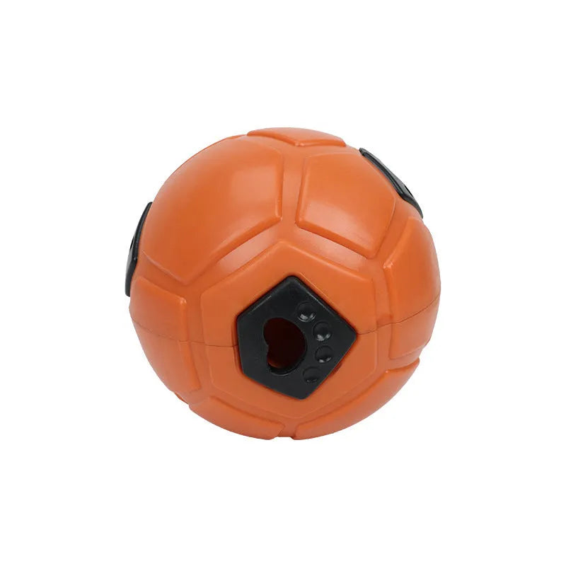 Orange and white TPR dog toy ball for chewing and teeth cleaning, shown in hollow and dental stick styles.