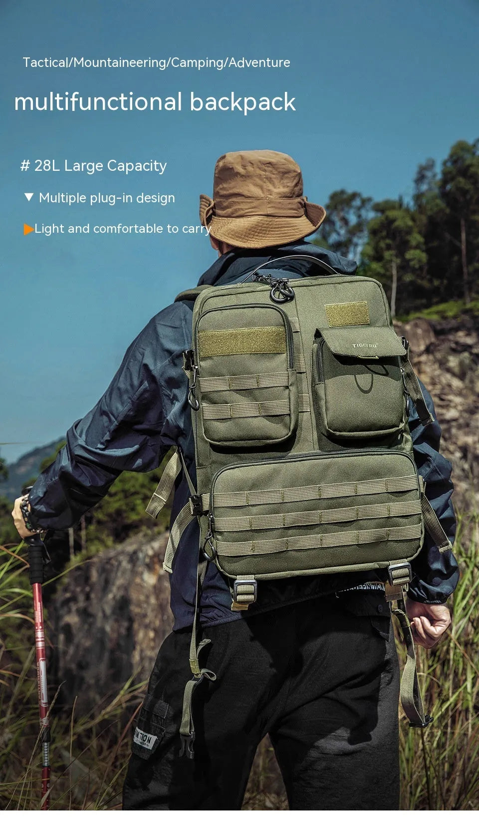 17 inch army green tactical waterproof backpack with 20-35 litre capacity