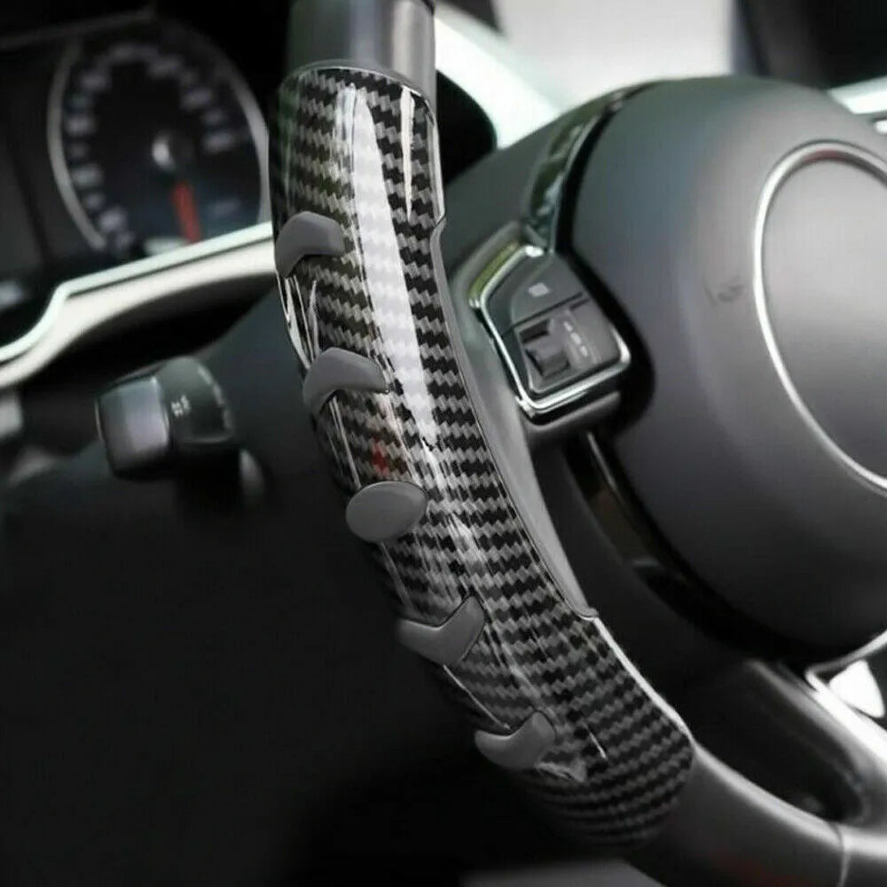 Carbon fibre black fibre steering wheel anti-slip sleeve showing 38cm diameter measurement