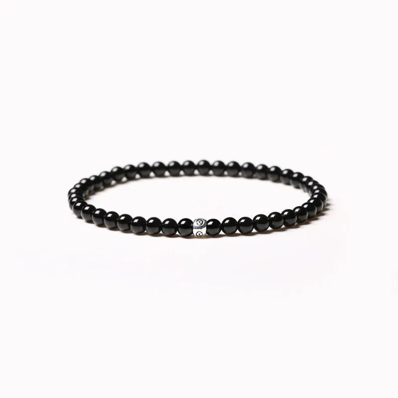 Geometric agate bracelet with 4mm round and square beads in obsidian, blue san, or black agate.