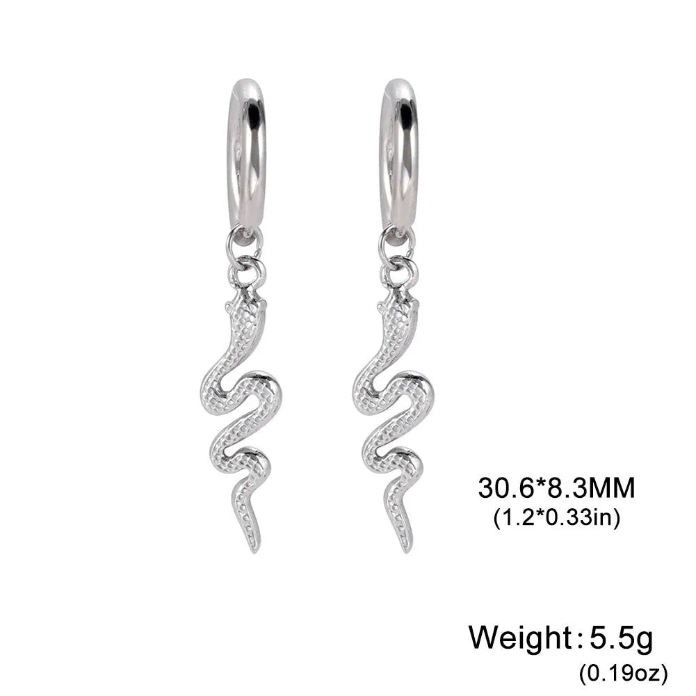 Gold plated stainless steel snake-shaped vintage clip earrings with animal modelling
