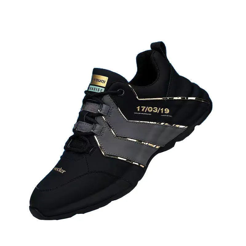 Casual low-top sneaker for teens in black and grey with thick plastic sole and lace-up front.