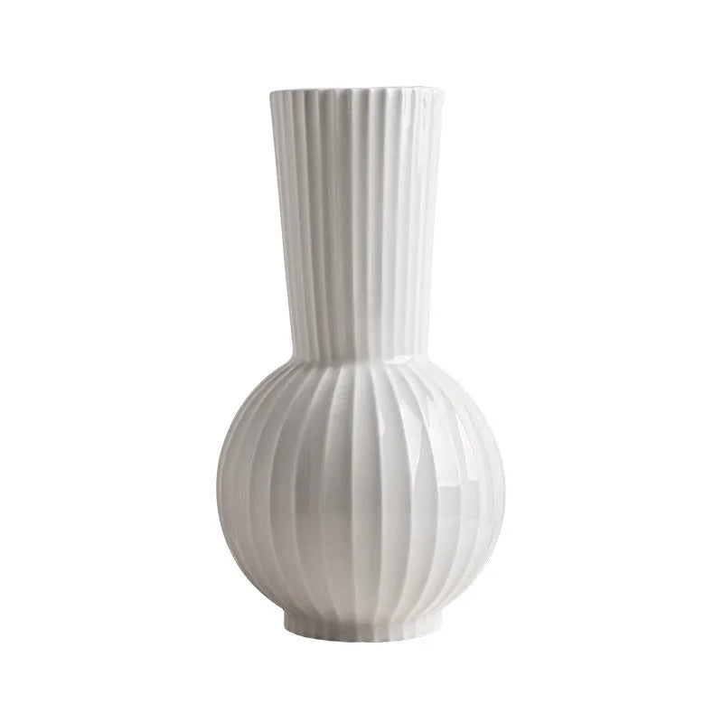 White ceramic vase with striped ball design in American country style for table decoration