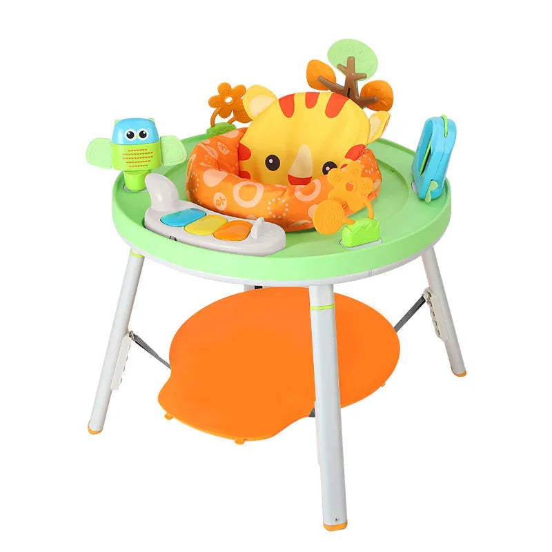 Plastic baby jumping chair with bouncing gymnastic rack in duck or lion designs