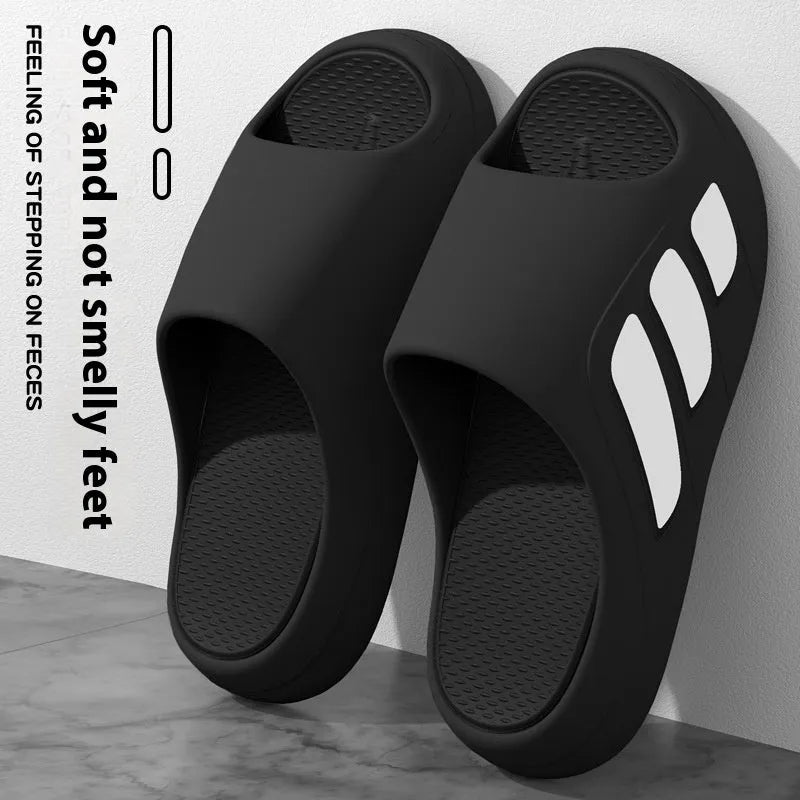 Brown and two-tone coloured EVA platform slippers for men and women indoor home use.